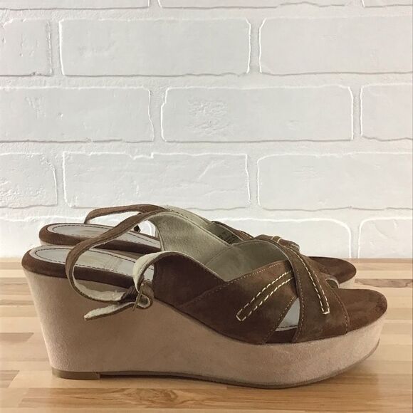 HUSH Puppies brown suede heeled sling back sandals wedges comfy stylish size 7 - Picture 3 of 15